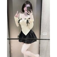 sét bộ áo tăm tay dài quần bí dáng trẻ trung nữ tính hotren mới lạ th9792