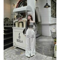 Set Bộ Áo Tăm Zip Lệch Vai Quần Xuông Nỉ Trắng Của Nữ Năng Động Kho Sỉ Hiếu Phát