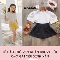 Sét bộ áo thô ren quần short đũi thời trang Yona Kids