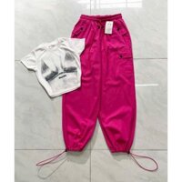 set bộ áo thun croptop in bikini quần dài hồng đậm túi hộp siêu hót hit