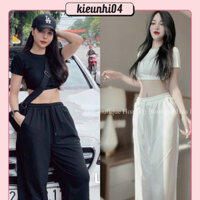 Set Bộ Áo Thun Croptop Trơn + Quần Ống Jogger Dài Nỉ - Nữ Women Top