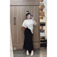 set bộ áo thun form rộng kèm váy dài maxi đuôi cá trơn xinh