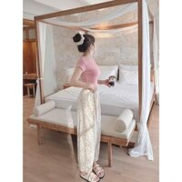 Set Bộ Áo Thun Nữ Ngắn Tay Kèm Quần Đũi Suông Họa Tiết Thiết Kế Nhún Viền Xinh Xắn S378