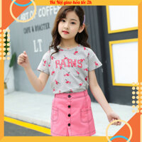 Set bộ áo thun và chân váy kaki cho bé gái đi chơi dự tiệc phong cách Hàn Quốc từ 13-38kg BBG001