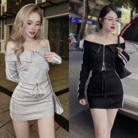 Sét Bộ Áo Trễ Vai Khoá Kéo Kèm Chân Váy A Ôm Body Viền 2 Sọc Sét Bộ Đi Chơi Nữ Bigsize Quỳnh Anh Từ 50kg Đến 100kgM/L/XL