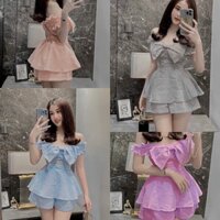 Sét bộ áo trễ vai sọc caro kèm quần short đùi sét bộ nữ trễ vai sang chảnh Bigsize Kim Ngân từ 50kg đến 100kg M/L/XL/XXL