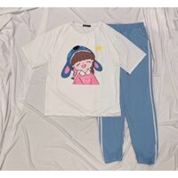 Set bộ áo và quần hoạ tiết bé stich