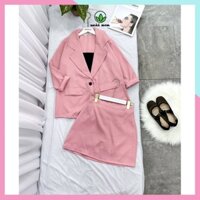 Set Bộ Áo Vest Trơn Mix Chân Váy Chữ A Đen Be Xanh Hồng Freesize Công Sở Form Ôm Tôn Dáng Lịch Sự