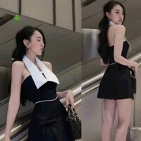 Sét bộ áo yếm cổ trắng crtoptop phối chân váy xẻ nơ chữ A cực hot , chất kate dày dặn