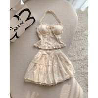 Set Bộ Áo Yếm Kèm Chân Váy Màu Kem Anna - Set Wobin