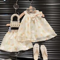 Set Bộ Áo Yếm Quần Voan Hoa Hồng 2 Lớp Cho Bé Gái - GA2177