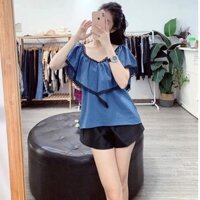 Set bộ ARCADIA Nhật xuất Âu xịn babydoll đũi lụa xanh cổ tim bèo viền ren đen quần short lưng thun tafta đen