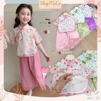 Set bộ bà ba # YD2529 hoa cúc tàu quần lụa # cho bé gái mặc trung thu