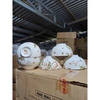 Sét Bộ Bát Cơm, Chén Cơm Sứ 10c, Bông Nâu Lá Xanh, Kích Thước 11cm