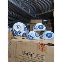 Sét Bộ Bát Cơm, Chén Cơm Sứ 10c, Hình Chữ Song Hỷ  Màu Xanh, Kích Thước 11cm