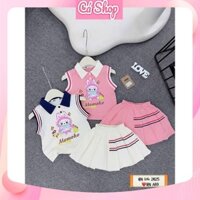 Set bộ bé gái A69, Set áo sát nách cổ bẻ Momoko chân váy xếp ly cho bé