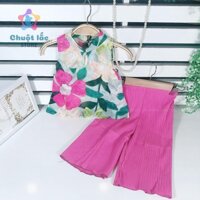 Sét Bộ Bé Gái Chuột Lắc Store Áo Yếm Quần Ống Rộng Dập Ly Màu Hồng 8kg Đến 20kg