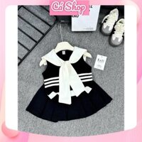 Set bộ bé gái CS496, Set áo sát nách cổ nơ phối kẻ kèm chân váy