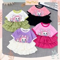 Set bộ bé gái CS523, # Set áo Labubu ngắn tay chân váy ren tầng