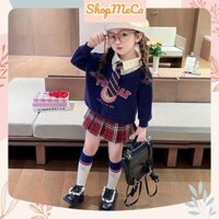 Set bộ bé gái CS581, # Set áo PK cổ sơ mi chân váy caro kèm cà vạt