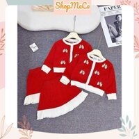 Set bộ bé gái CS644, Set áo len đỏ nơ chân váy len cho bé