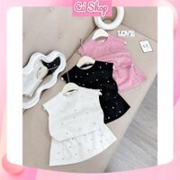 Set bộ bé gái H83, Set áo tay hến kèm chân váy đính hạt cho bé gái
