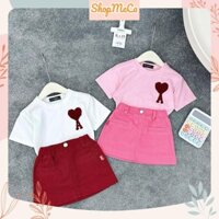 Set bộ bé gái KH3, Set áo cotton tim A kèm chân váy kaki cho bé gái