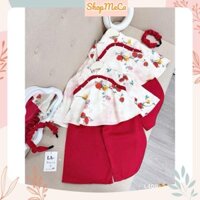Set bộ bé gái L409, Set áo bà ba lựu đỏ quần lụa kèm bờm cho bé gái mặc tết