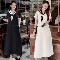 Set Bộ Bigsize Áo Cổ Thủy Thủ Tay Cộc Kèm Khăn Mix Chân Váy Dáng Dàng Lụa Chéo Thái Dự Tiệc Nữ Cao Cấp Xinh Đẹp 50-95kg
