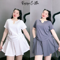 Set bộ bigsize nữ đi chơi áo thun tay ngắn rút eo tôn dáng quần xòe ngắn  thun gân mát co giãn - SET811