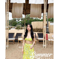 Set bộ bikini 3 món áo quây ngang 2 dây váy dài hoa nhí Ngọc Trinh