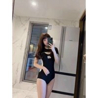 Set bộ Bikini liền thân 1 mảnh thun gân đi biển kính đáo,có cổ và tay rời