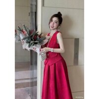 Sét bộ cao cấp áo vest Linen phối chân váy xòe dài tuyết mưa sang trọng