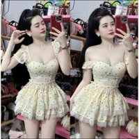 SÉT BỘ CHẤM BI ÁO TAY CÁNH TIÊN CHÂN VÁY PHỐI REN XÒE TẦNG