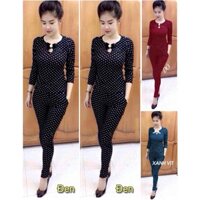 Set bộ chấm bi quần dài cao cấp cổ nơ VJ52