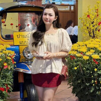 set bộ chân váy,áo tay phồng cổ vuông phối chân váy chữ a D216