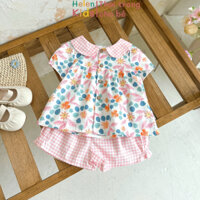 Set Bộ Cộc Tay Bé Gái Helen Kids Bộ Quần Áo Cổ Sen Cho Bé
