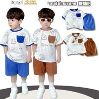 Set bộ cộc tay cotton cho bé trai phong cách hàn quốc áo thun kèm quần 1 đến 7 tuổi BERNIE 0324B02