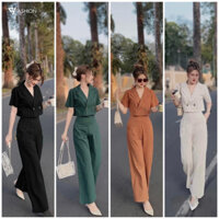 Set Bộ Công Sở Nữ Áo Vest Croptop Mix Quần Ống Rộng T&P Fashion