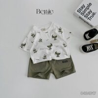 Set bộ cotton cho bé trai áo thun họa tiết cá sấu phối quần short đắp túi 1đến 7 tuổi BERNIE 0424B17
