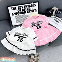 Sét bộ cotton  thể thao chân váy xếp ly cạp chun co dãn cho bé gái