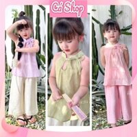 Set bộ CS349 quần áo lụa cổ yếm quần ống rộng cho bé gái mặc tết