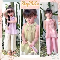 Set bộ # CS349 quần áo lụa cổ yếm # quần ống rộng cho bé gái