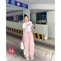 sét bộ dài áo nơ  kèm quần kakiw fom hiphop túi hộ lz