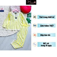 Set bộ dài mặc nhà nữ mùa thu đông, chất kate hàn 95% cotton, họa tiết hoa sọc vàng, thời trang thiết kế nhà MAZE