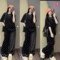 SÉT BỘ DÀI NHUNG KIM TUYẾN ÁO CỔ TRÒN TAY NGẮN Y. S. L - LanLann