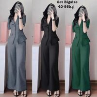 Set Bộ Dài Tay Ngắn Bigsize Cổ Vest Quần Ống Suông Lụa Chéo Thái Thiết Kế Dự Tiệc Nữ Cao Cấp Đẹp Sang Trọng 50-95kg
