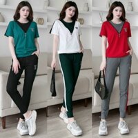 Set Bộ Dài Thể Thao Thun Cotton Phối Khóa Kéo (tay ngắn)