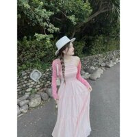 Sét Bộ Đầm Xòe Lenin Sọc + Áo Khoác Borip