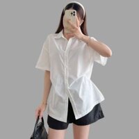 Set bộ đi chơi Bigsize nữ áo sơ mi kiểu tay ngắn nút eo kèm quần lưng chun co giãn 50-95kg- SET40